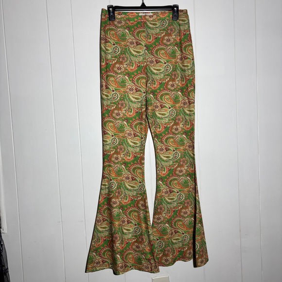 NATURAL LIFE Pants - Natural Life Cali Knit Green Paisley Flare Leg Bell Bottom Large Retro Boho